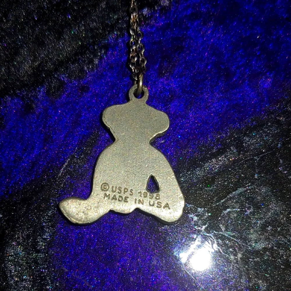 Vintage 1998 USPS Stainless Steel Teddy Bear Pendant Necklace
